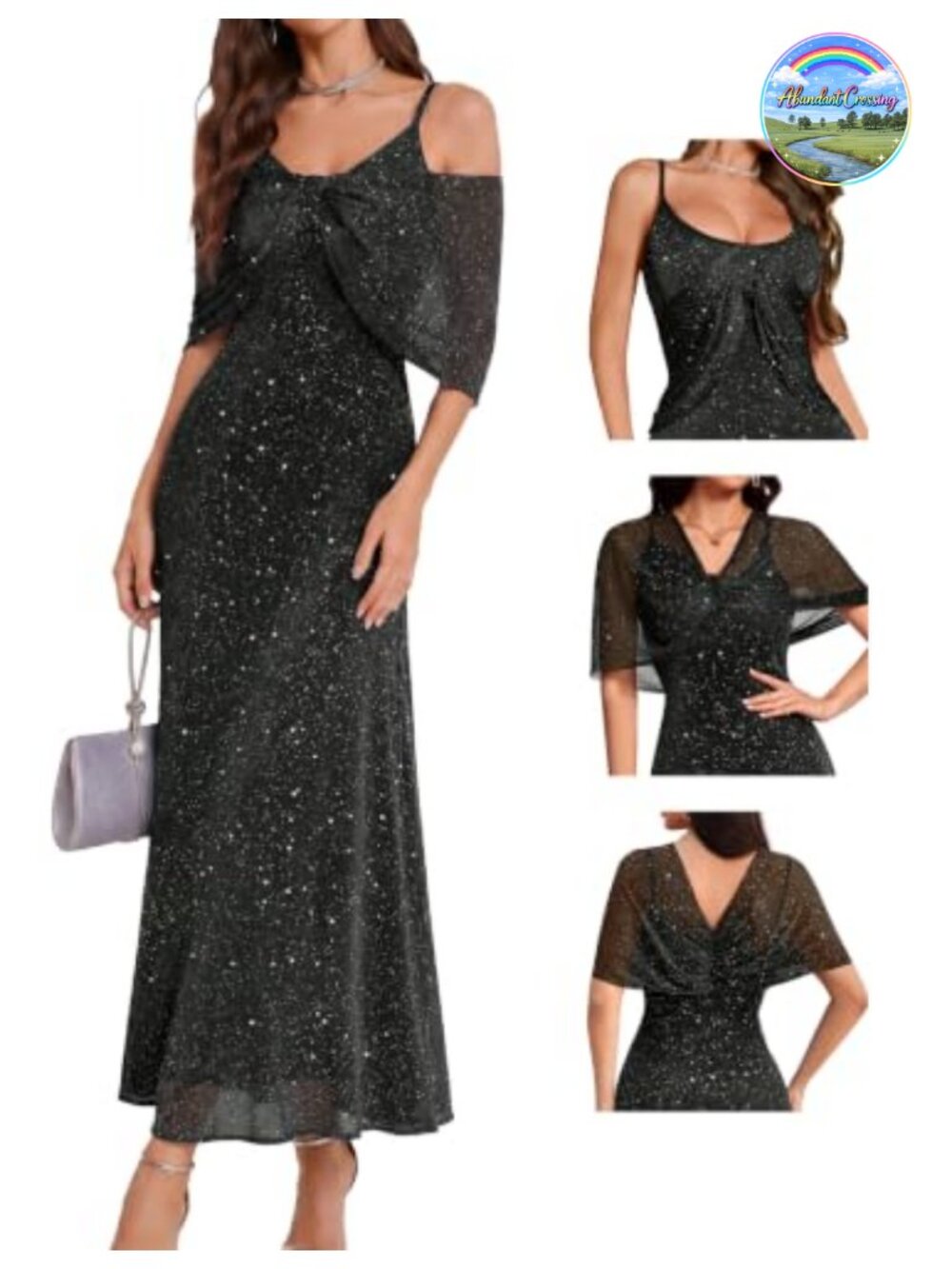 Formal Sequin Cocktail Gown with Convertible Shawl Wrap